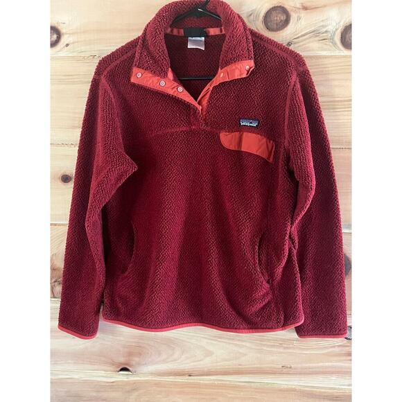 Patagonia women's red pullover 1/4 snap sweater jacket size Large - Picture 1 of 6